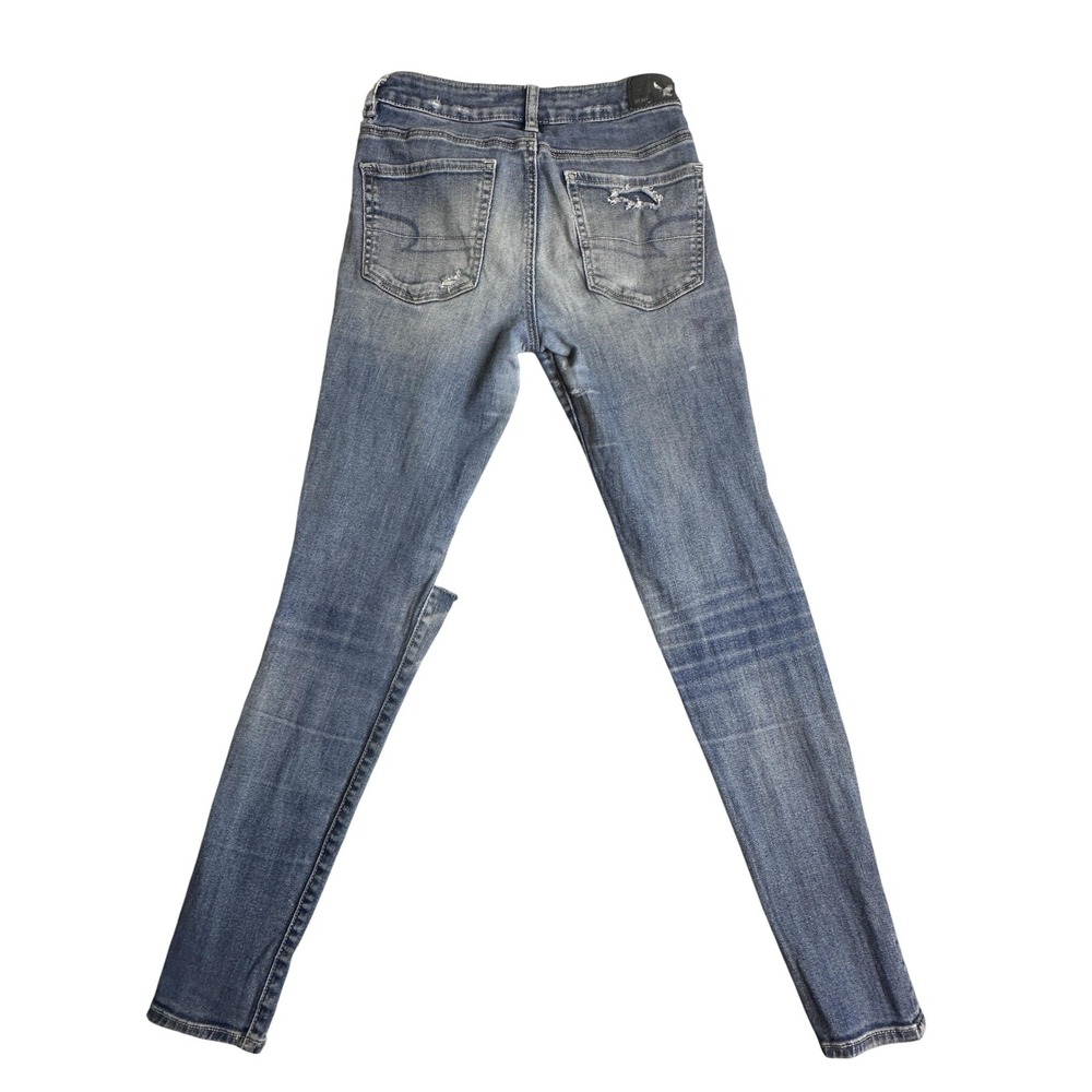 American Eagle Hi Rise‎ Jegging Jeans Womens 4 Medium Wash Distressed Denim